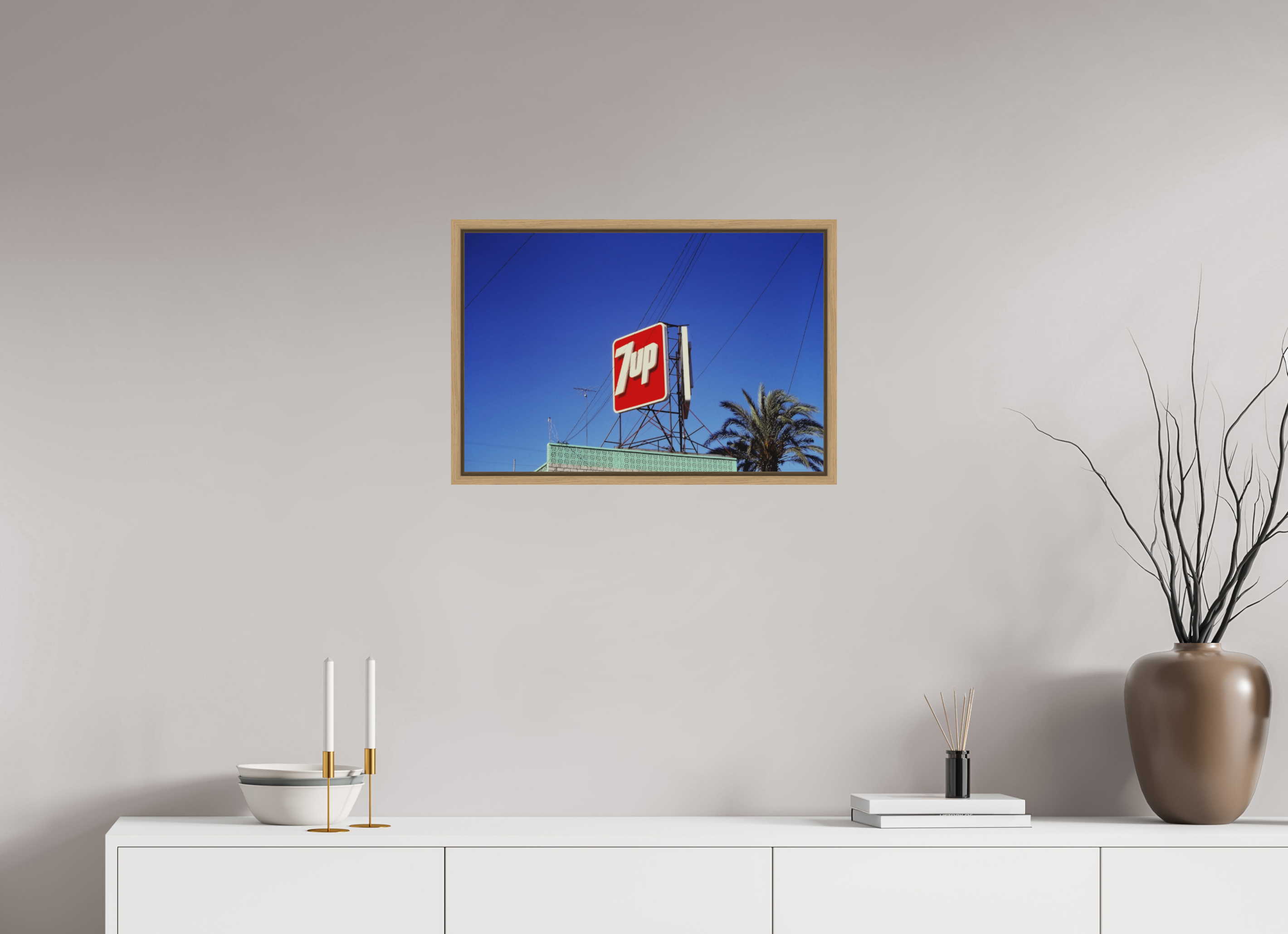 24 x 16″, Floater Frame Oak 7 Up sign